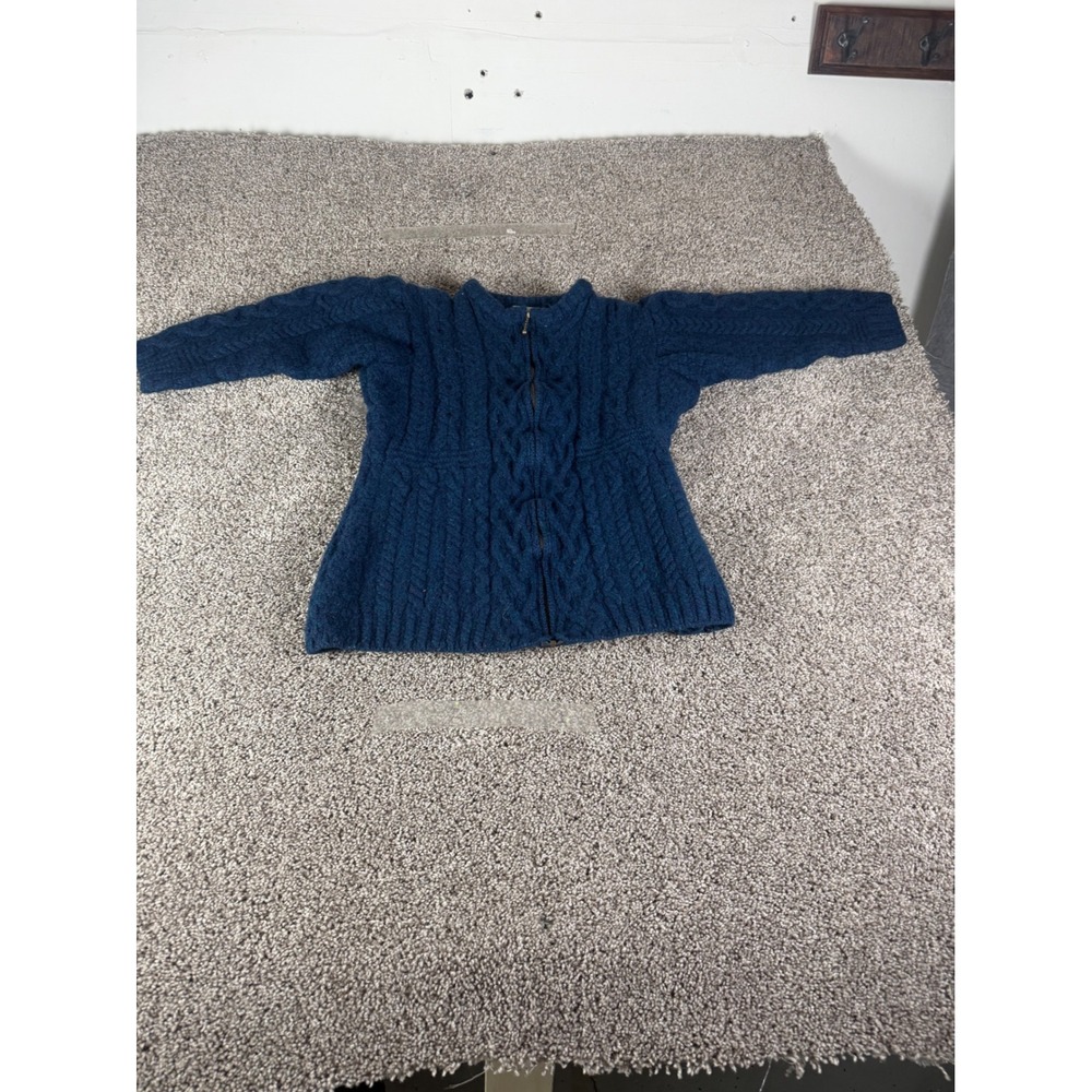 Kilronan Knitwear Merino Wool Cable Knit Cardigan Sweater Navy Blue Ireland